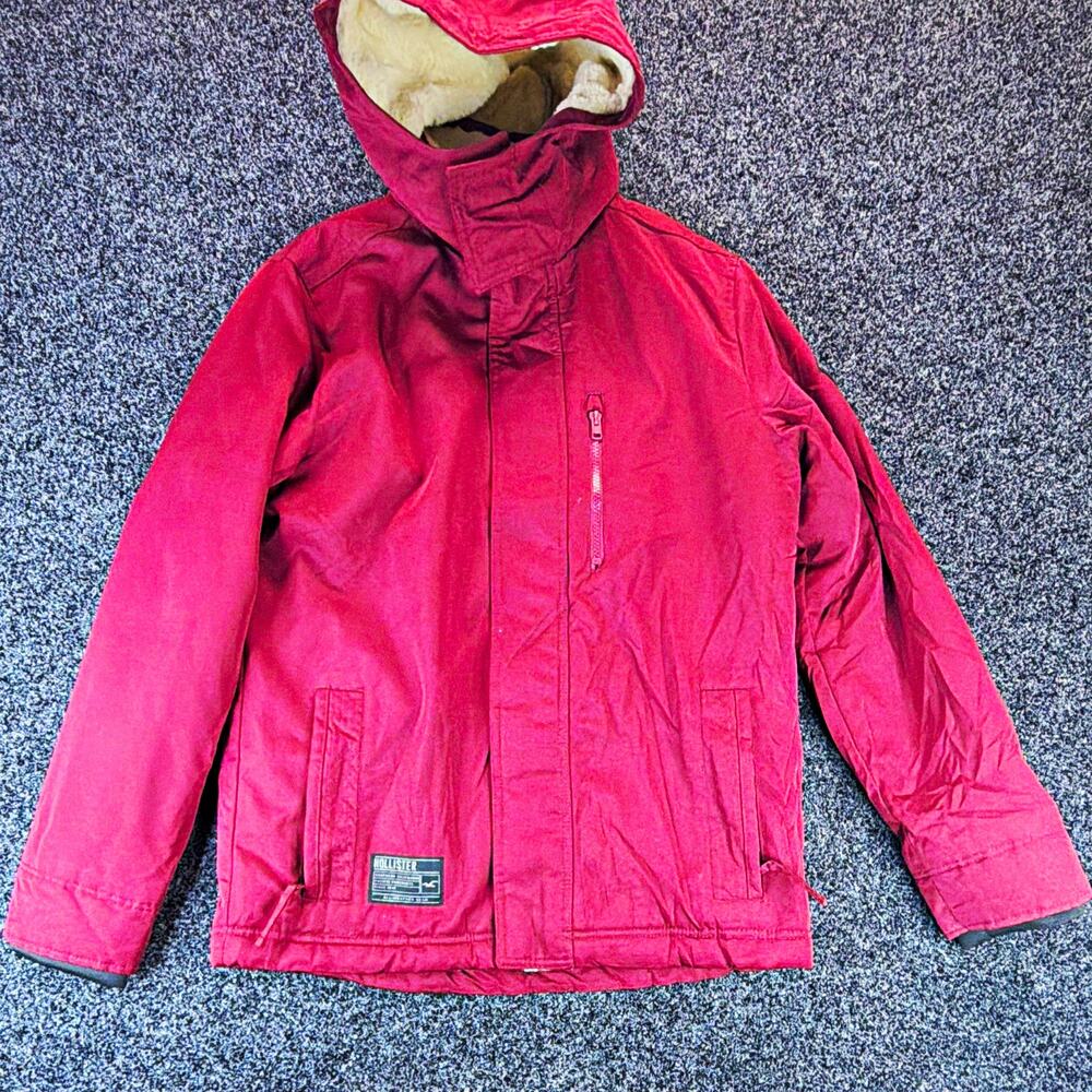 Hollister All-Weather Collection Red Parka Hooded Full Zip Lined Men’s M